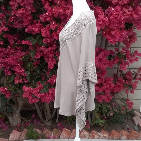 Knox Rose Poncho Women's Knit with Crochet Details V-Neck Taupe Med - Picture 5 of 6